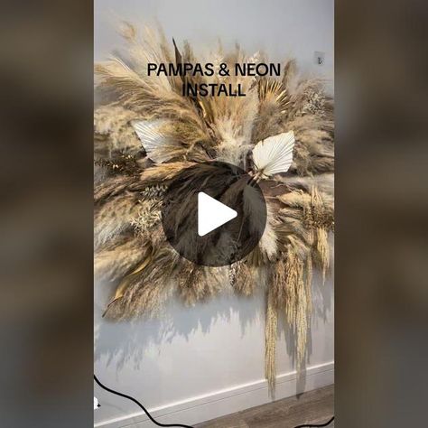 Pampas Grass In Wall Vase, How To Hang Pampas Grass On Wall, Neon Sign With Pampas, Pampas Grass Wall Decor With Neon Sign, Diy Pampas Wall Decor, Pampas Grass Wall Decor, Pampas Grass Backdrop, Pampas Wall Decor, Pampas Grass Wall