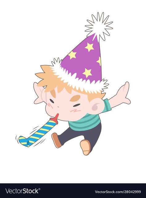 Birthday Party Blowers, Chibi Reference, Blowing Candles, Children Poses, Comic Party, Party Blowers, Party Horns, Birthday Cartoon, Drawing Cartoon Characters