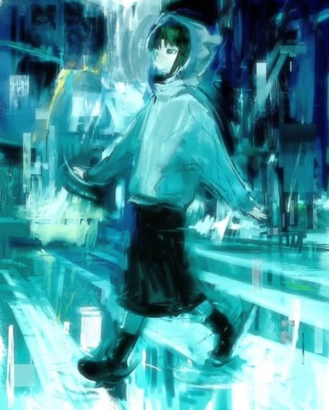 Serial Experiments Lain Fanart, Lain Iwakura Fanart, Lain Fanart, Experiment Lain, Lain Iwakura, Serial Experiments Lain, Blue Poster, Fantasy Art Landscapes, Present Day