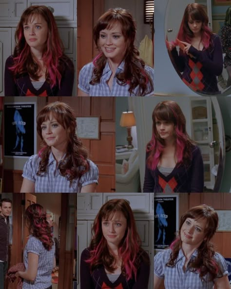 Rory Gilmore Hair, Pink Hair Highlights, Pink Hair Streaks, Gilmore Girls Outfits, Cool Hairstyles For Girls, Shaved Hair Designs, Hair Streaks, Alexis Bledel, Gilmore Girl