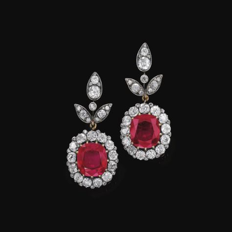 Pair of very important ruby and diamond pendent ear clips | Lot | Sotheby's Ruby And Diamond Earrings, Diamond Pendent, Ear Clips, International Jewelry, Royal Jewels, Ruby Earrings, Ruby Jewelry, Royal Jewelry, Vintage Jewellery