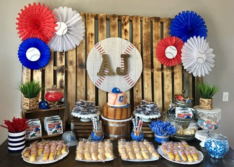 Dodger Party Dessert table Rookie Of The Year First Birthday Dessert Table, Rookie Year Dessert Table, Baseball Party Dessert Table, Baseball Theme Dessert Table, Dodgers Birthday Party Ideas, Rookie Of The Year Dessert Table, Baseball Party Desserts, Baseball Dessert Table, Baseball Party Table