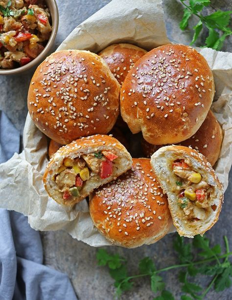 Bowl with Savory Peanut Chicken Stuffed Buns Sausage Dip Recipe, Muhammara Recipe, Stuffed Buns, Chicken Buns, Onion Dip Recipe, Wings Recipe Buffalo, Fruit Dips Recipes, Poppers Recipe, Peanut Chicken