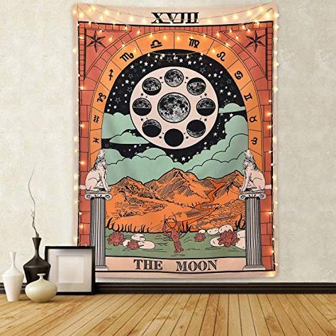 The Moon Tapestry, Tarot Tapestry, Treehouse Ideas, Sun Tapestry, Hippie Room, Trippy Room, Artsy Room Decor, Witch Room Decor, Trippy Room Decor