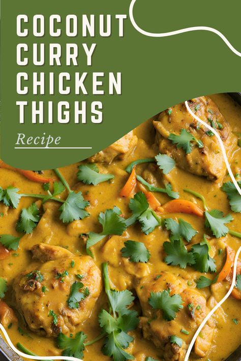 Experience rich flavors with this Coconut Curry Chicken Thighs recipe! Juicy chicken thighs are simmered in a creamy coconut curry sauce infused with aromatic spices, creating a delicious, comforting dish. Perfect for weeknight dinners or impressing guests, this easy recipe brings warmth and bold flavors to your table. Serve with rice or naan for a complete, satisfying meal! Coconut Chicken Thigh Recipes, Chicken Thigh Coconut Milk, Chicken Thigh Curry Coconut Milk, Chicken Thigh Recipes Curry, Curried Chicken Thighs, Chicken Thigh Indian Recipes, Chicken Thigh Curry Recipe, Chicken Thighs Instant Pot Recipes, Curry Chicken Thigh Recipes