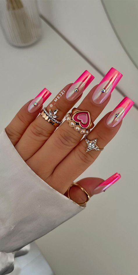 hot pink nails, bright pink nails, hot pink french tips, hot pink french manicure, hot pink nail designs, vibrant pink nails, hot pink nails colour Pink Chrome French, Hot Pink Chrome, Chrome French Tips, Nails For 2023, Pink French Manicure, Chrome French, Bright Pink Nails, Cloud Rainbow, Pink Nail Colors