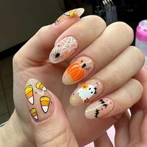 Pumpkin Nails, French Nail Art, Ghost Pumpkin, Acrylic Nail Art, Stick On Nails, Nail Art Accessories, Nail Art Hacks, Creative Nails, Artificial Nails