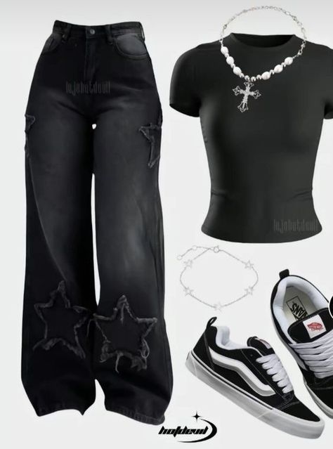 Black Jeans Outfit For School, Black Outfits School, Bad Outfits, Shein Outfits, Trendy Outfits For Teens, 2000s Fashion Outfits, Looks Street Style, Simple Trendy Outfits, Swaggy Outfits