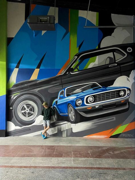 Garage Graffiti Ideas, Garage Door Graffiti, Car Mural Art, Car Graffiti Art, Garage Mural Ideas, Car Wall Painting, Graffiti Garage, Car Mural, Car Wash Posters