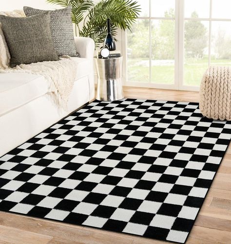 Checkered Black And White, Hallway Carpet, 5x7 Area Rug, Checkered Rug, Custom Carpet, 8x10 Area Rugs, Black Area Rugs, Modern Farmhouse Decor, Geometric Area Rug