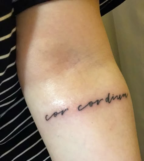 cmbyn tattoo Cor Cordium Tattoo, Cmbyn Tattoo Ideas, Call Me By Your Name Tattoo, Smol Tattoos, Cmbyn Tattoo, Black Bird Tattoo, Single Needle Tattoo, Line Art Tattoos, Name Tattoos