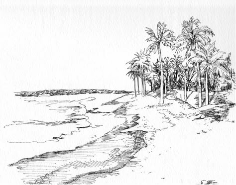 pen and ink Beach Sketches, Beach Drawing, Scene Drawing, Beach Illustration, Seni Dan Kraf, Landscape Sketch, Pencil Painting, Art Drawings Sketches Pencil, Pen Sketch