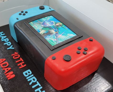 Nintendo Switch Themed Cake Switch Controller Cake, Arcade Cake Ideas, Arcade Theme Cake, Nintendo Switch Themed Birthday Party, Nintendo Cakes For Boys, Nintendo Switch Cakes For Boys, Switch Cake Ideas, Nintendo Cake Ideas, Arcade Birthday Cake