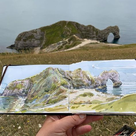 Artist Life Aesthetic, Illustrator Aesthetic, Alcohol Marker Art, Books Painting, Watercolour Sketchbook, Durdle Door, Sketchbook Painting, Cool Life, Painted Door