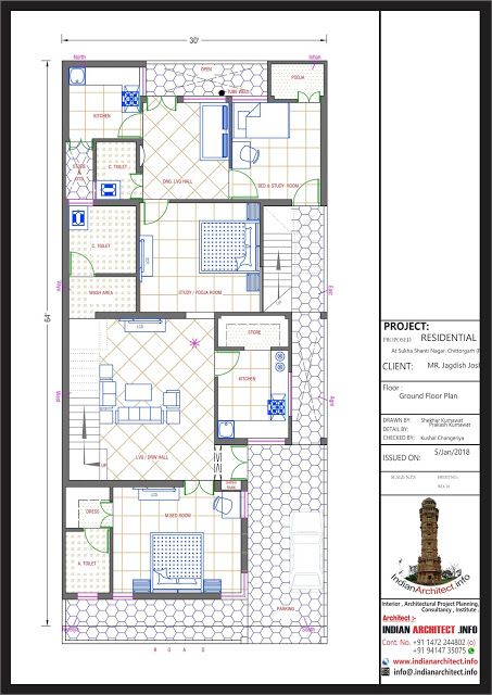 Mr. Jagdish Joshi 30'X64' | Indian Architect Vasthu Plan, House Plan App, Residential Plan, South Facing House, Custom Floor Plans, Indian House Plans, Design Floor Plans, My House Plans, Planning App