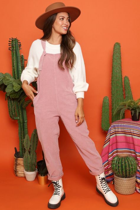 Corduroy Jumpsuit Stella Character, Pink Pinafore Dress, Pinafore Dress Outfit, Overalls Outfits, Corduroy Jumpsuit, Pink Overalls, Dusty Pink Color, Overalls Outfit, Color Fits