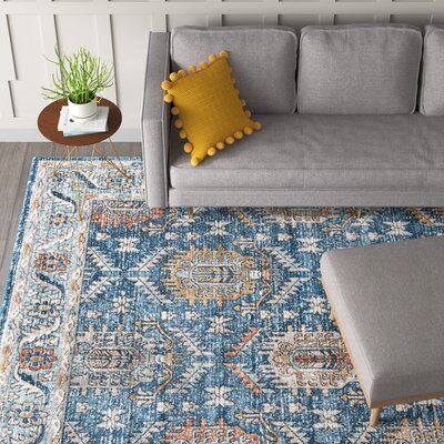 This area rug features a classic pattern and purposeful fading for a boho look. It's power-loomed from polypropylene thats' stain-resistant for everyday use. The design features traditional Oriental rug motifs with fun florals and geometric shapes. The blue, ivory, and light brown color palette is rich but distressed for a relaxed, vintage-inspired feel. We love the medium 0.5'' pile height that provides plenty of cushion - great for cozy spaces like your bedroom or den. Roll it out with a rug p Brown Color Palette, Nursery Furniture Sets, Persian Pattern, Brown Area Rug, Medallion Design, Blue Square, Brown Area Rugs, Cozy Space, Brown Rug