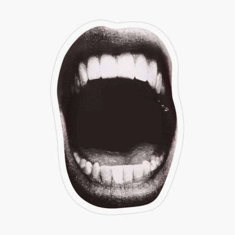 Mouth Collage Black And White, Mouth Screaming, Laptop Stickers Collage, Grunge Stickers, Grafic Tees, Cute Laptop Stickers, Plastic Stickers, Open Mouth, Sticker Laptop