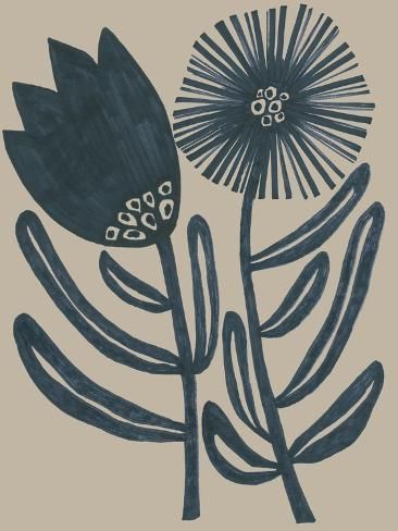 size: 12x9in Art Print: Blockprint Folk Flowers II by June Vess : Folk Flowers, Contemporary Folk Art, Folk Art Flowers, Scandinavian Folk Art, Design Principles, Plant Illustration, Folk Art Painting, Elements Of Art, Art Block