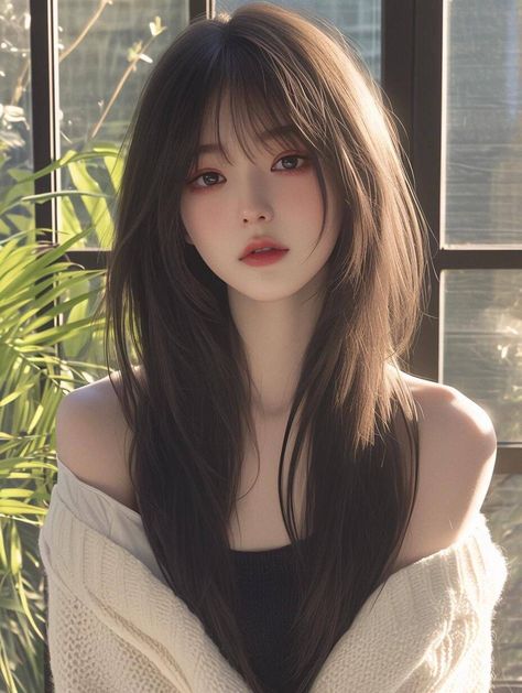 Hair Inspiration Long, Korean Hairstyle, Cute Makeup, Girly Photography, Girl Face, Woman Face, Aesthetic Girl, Korean Girl