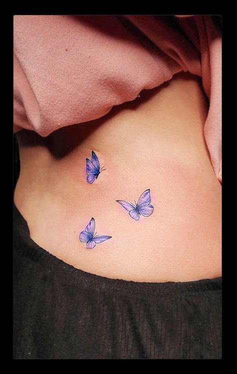 Vibrant butterflies Cute Lower Back Tattoos For Women, Butterfly Tattoo Lower Back, Three Butterflies Tattoo, Three Butterflies, Eagle Tattoo, Back Tattoo Women, Badass Tattoos, Rib Tattoo, S Tattoo