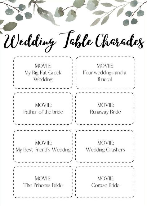 Charades Word List, Wedding Crashers Movie, Charade Movie, Charades Words, Engagement Games, Wedding Game, Runaway Bride, Wedding Crashers, Best Friend Wedding