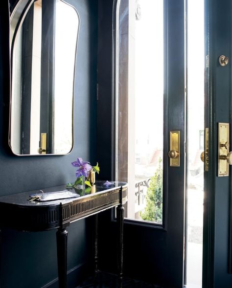 Moody Vibes | Meet the Best Black Paint Colors — Scout & Nimble Orange Bathroom Paint, Green Bathroom Paint, Benjamin Moore Hale Navy, Moody Paint, Hale Navy Benjamin Moore, Painting Trim White, Top Paint Colors, Doors And Trim, Black Paint Color