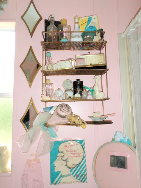 My "Ultra Girly" Master Bathroom  Tags: Pink, Teal, Aqua, Poodles, Vintage, Retro, Pinup, 50s, Feminine, Powder Room, Diamonds Powder Rooms Ideas, Retro Room Aesthetic, 50s Room, Pink Powder Room, Retro Pink Bathroom, Vintage Pink Bathroom, Retro Bathrooms, Retro Room, Retro Pinup