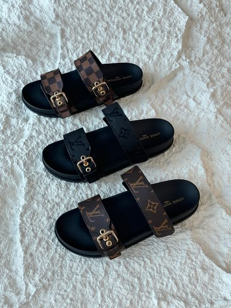 Girly Sandals, Customize Shoes, Heel Sandals Outfit, Designer Slides, Pretty Sandals, Fashion Shoes Heels, Shoes Outfit Fashion, Cute Slippers, Chanel Sandals