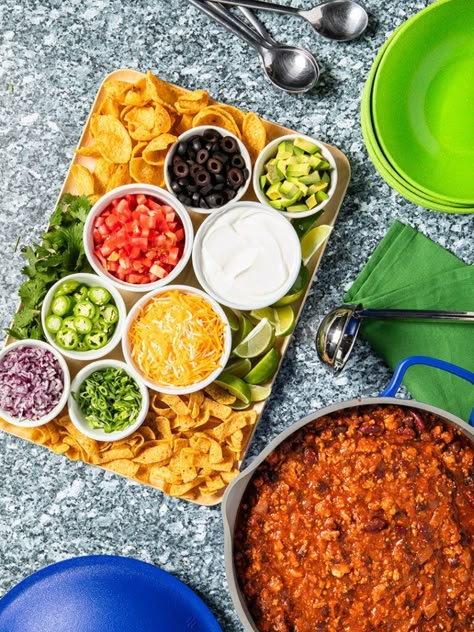 Chili Toppings Bar Ideas, Chili Toppings Bar, Chili Bar Ideas, Chilli Bar, What To Serve With Chili, Serve With Chili, Chili Board, Chili Sides, National Chili Day