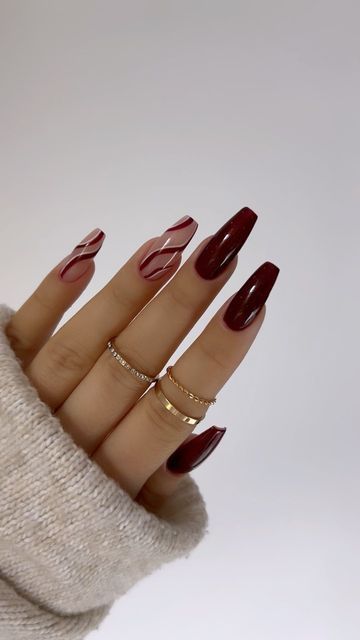 Maroon Nail Polish, Nails Maroon, Maroon Nail Designs, Maroon Nail, Burgundy Acrylic Nails, Burgundy Nail Designs, Deep Red Nails, Red And Gold Nails, Kutek Disney