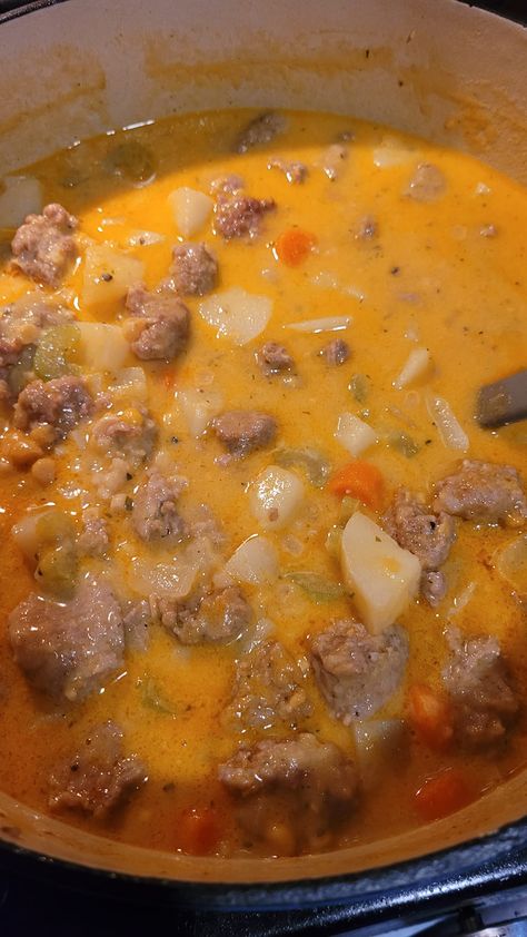 Cheesy Sausage Potato Soup - Easy DIY Recipes Cheesy Sausage Potato Soup, Sausage And Potato Stew, Potato Sausage Soup, Potato Sausage, Sausage Potato Soup, Sausage Potato, Macaroni Soup, Potato Stew, Potato Soup Easy