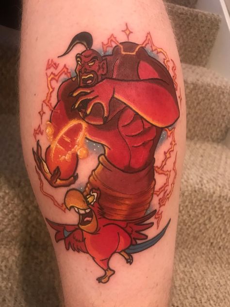 My Jafar Genie mode tattoo done by Cody down in Port Charlotte. Port Tattoo, Jafar Genie, Genie Tattoo, Aladdin Tattoo, Tree Tattoo Men, Live Tattoo, Disney Sleeve, Cross Tattoo For Men, Red Tattoos