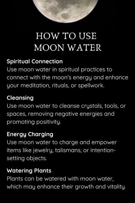 how to use moon water Moon Water Properties, What Does Moon Water Do, Waning Moon Water, Ways To Use Moon Water, Super Moon Water, New Moon Water Uses, Benefits Of Moon Water, Drinking Moon Water Benefits, Uses For Moon Water