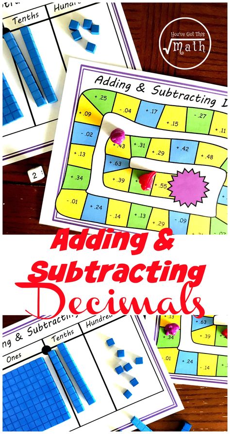 Grab this free adding and subtracting decimal game to allow children more practice at adding and subtracting decimals using base ten blocks. Decimal Games, Adding And Subtracting Decimals, Division Math Games, Teaching Decimals, Decimals Addition, Decimals Activity, Adding Decimals, Math Decimals, Subtracting Decimals