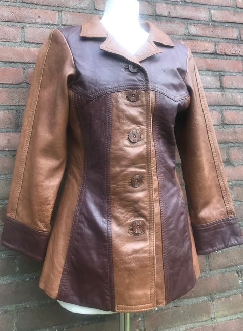 70s Leather Jacket Outfit, Fashion In The 60s, Brown Leather Blazer, Y2k Cardigan, 70s Vintage Fashion, Outfits 70s, Multiple Outfits, Seventies Fashion, Leather Blazer Jacket