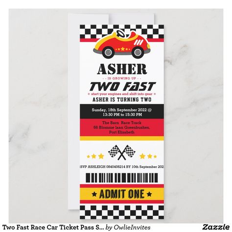 Car Birthday Party Invitations, Car Birthday Party, Baby Shower Party Invitations, 2nd Birthday Boys, Race Car Birthday Party, Kids Themed Birthday Parties, Cars Theme Birthday Party, Race Car Party, 2nd Birthday Invitations