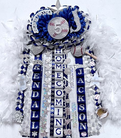 "Ultra Bling Baseball Double Homecoming Garter. Perfect for the Homecoming Football or Basketball Game. Get a coordinating girlfriend garter. Great as a boyfriend garter for that special football, volleyball, basketball game. PLEASE READ Order should be placed no less than 18 days before date needed. If within 18 days of date needed, there is a Late/Rush fee and possibly overnight shipping needed. Garter includes the following: * 6.5\" Double Flower * Point and loop backer * Rhinestone Baseball Hoco Garters Baseball, Baseball Garter Homecoming, Baseball Garter, Garter Homecoming, Homecoming Football, Landscape Ideas Front Yard Curb Appeal, Homecoming Mums Senior, White Garter, High School Homecoming