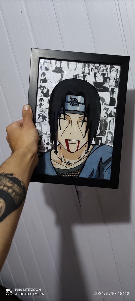 Itachi Uchiha Glass Painting, Anime Glass Art Painting, Itachi Acrylic Painting, Glass Anime Painting, Itachi Glass Painting, Naruto Glass Painting, Glass Painting Tutorial, Lineart Inspiration, Anime Glass Painting