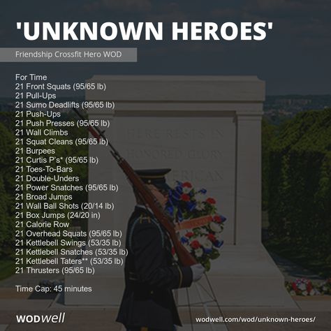 "Unknown Heroes" Workout, Friendship Crossfit Hero WOD | WODwell Hero Wods Workouts, Hero Crossfit Workouts, Strength Wod, 30 Minute Crossfit Workout, Labor Day Wod Crossfit, Hero Workouts Crossfit, Hero Wod Crossfit Workout, Leg Wod Crossfit, Crossfit Partner Workouts