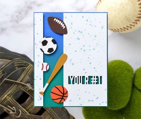 Spellbinders Large Die of the Month – April 2020 Sports Day Decoration, Congrats Cards, Gala Decorations, Month April, Deep Emerald Green, White Panel, Birthday Sentiments, Congrats Card, Glue Pen