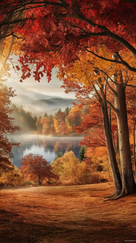 Transform your device with this enchanting fall-themed MacBook wallpaper. Experience a serene forest bursting with vibrant autumn colors—fiery red, golden yellow, and rich orange. A tranquil lake reflects nature's beauty, while distant foggy mountains add depth. Perfect for nature lovers, this wallpaper inspires warmth and nostalgia. Keywords: autumn wallpaper, fall landscape, MacBook backgrounds, nature beauty. Autumn Meadow Aesthetic, Autumn Scenery Landscape, Fall Forest Wallpaper, Autumn Landscape Wallpaper, Autumn Forest Wallpaper, Wallpaper Backgrounds Fall, Foggy Fall, Macbook Backgrounds, Autumn Mountains