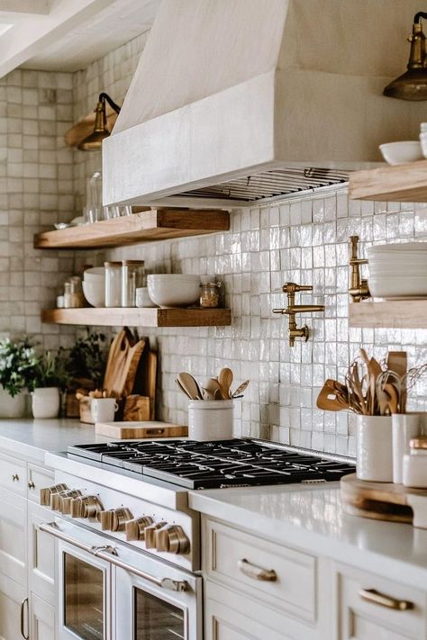 52 Farmhouse Kitchen Backsplash Ideas for Your Dream Kitchen! Square Zellige Tile, Kitchen Deisgn, Square Tile Backsplash, Farmhouse Kitchen Backsplash Ideas, Tile Styles, Kitchen Backsplash Inspiration, Coastal Farmhouse Kitchen, Farmhouse Kitchen Backsplash, Unique Kitchen Backsplash