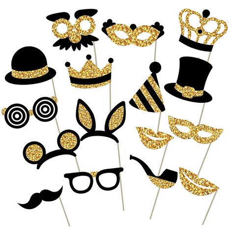 PRICES MAY VARY. ❥Great Value: The package includes 16 pcs black and gold party photo booth props with 16 pcs wooden sticks and 16 pcs sticker dots, good for wedding themed party decorations, so as to easily bring more fun to the party. ❥Assemble easily: Our black and gold party photo booth props are easily attached to the wooden dowel sticks with glue point dots; Then grab a prop and strike a pose sign fits in a standard photo picture frame, getting everyone involved in the photo booth fun. ❥Pr Glass Lipstick, Prom Party Decorations, Prom Props, Black Gold Birthday, Birthday Party Photo Booth, Gold Theme Party, Party Photo Frame, Black And Gold Party, Party Photo Booth Props