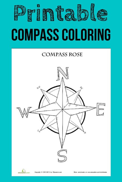 Which way is which? Teach your little navigator the basic compass directions with this #free compass rose coloring page. #educationdotcom #printables #printable #coloring #coloringpages #coloringsheet #socialstudies #geography #lifeskills #secondgrade #gr Compass Rose Activities, Compass Directions, Main Idea Worksheet, Rose Coloring, Rose Coloring Pages, Coloring Worksheet, Map Skills, Free Kindergarten Worksheets, Kindergarten Resources