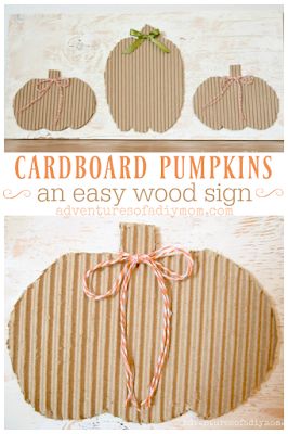 An Easy Wooden Sign with Cardboard Pumpkins - a "no-cost" project! - Adventures of a DIY Mom Cardboard Pumpkin, Diy Mom, Sensory Crafts, Quick And Easy Crafts, Craft Stash, Easy Wood, Mom Diy, Diy Pumpkin, Seasonal Crafts