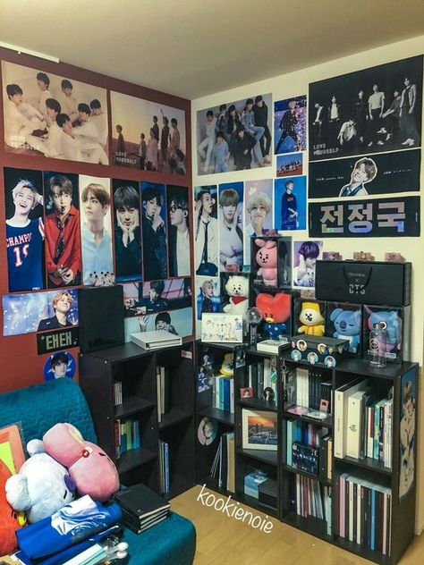 #BTS merch 🍑 Army Bedroom, Bts Room, Army Room Decor, Kpop Room, Army Room, Room Fan, Dekorasi Kamar Tidur, Room Goals, Aesthetic Rooms