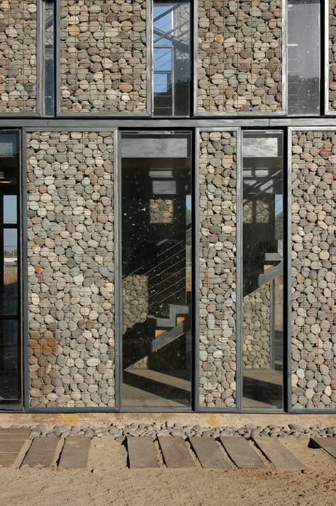 Gabion Wall, Stone Facade, Wood Architecture, Stone Architecture, Urban Furniture, Fence Decor, Exterior Cladding, Design Exterior, Facade Architecture