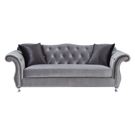 Coaster Furniture Frostine Sofa Living Rooms Sofas, Single Cushion Sofa, Glam Sofas, Button Tufted Sofa, Silver Sofa, Velvet Living Room, Cushion Sofa, Upholstery Cushions, Rolled Arm Sofa