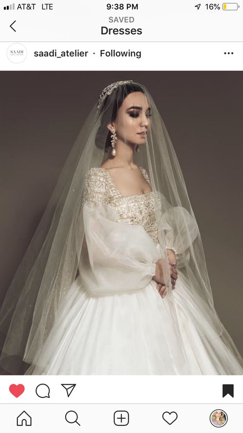 @saadiarelier Puffy Sleeve Wedding Dress, Atelier Wedding Dress, Celebrity Wedding Gowns, Romantic Gown, Wedding Dress Veil, Romantic Wedding Dresses, Fashion Romantic, Western Wedding Dresses, Gown Inspiration